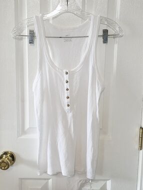 aerie White Ribbed Henley Tank with Button Placket Small